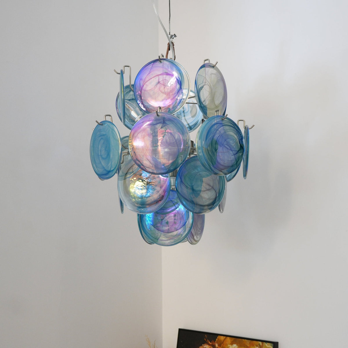 Liororine lampadario Blu vetro Murano Disco vintage