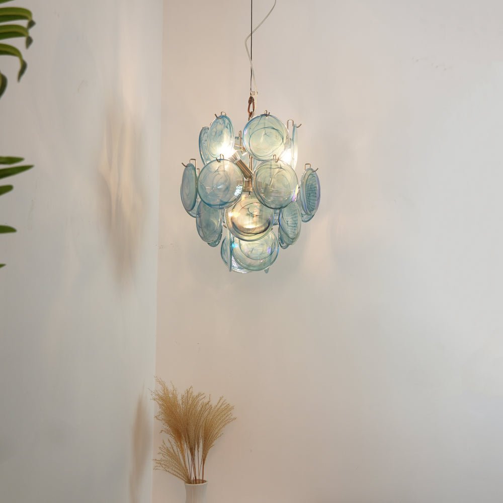 Liororine lampadario Blu vetro Murano Disco vintage