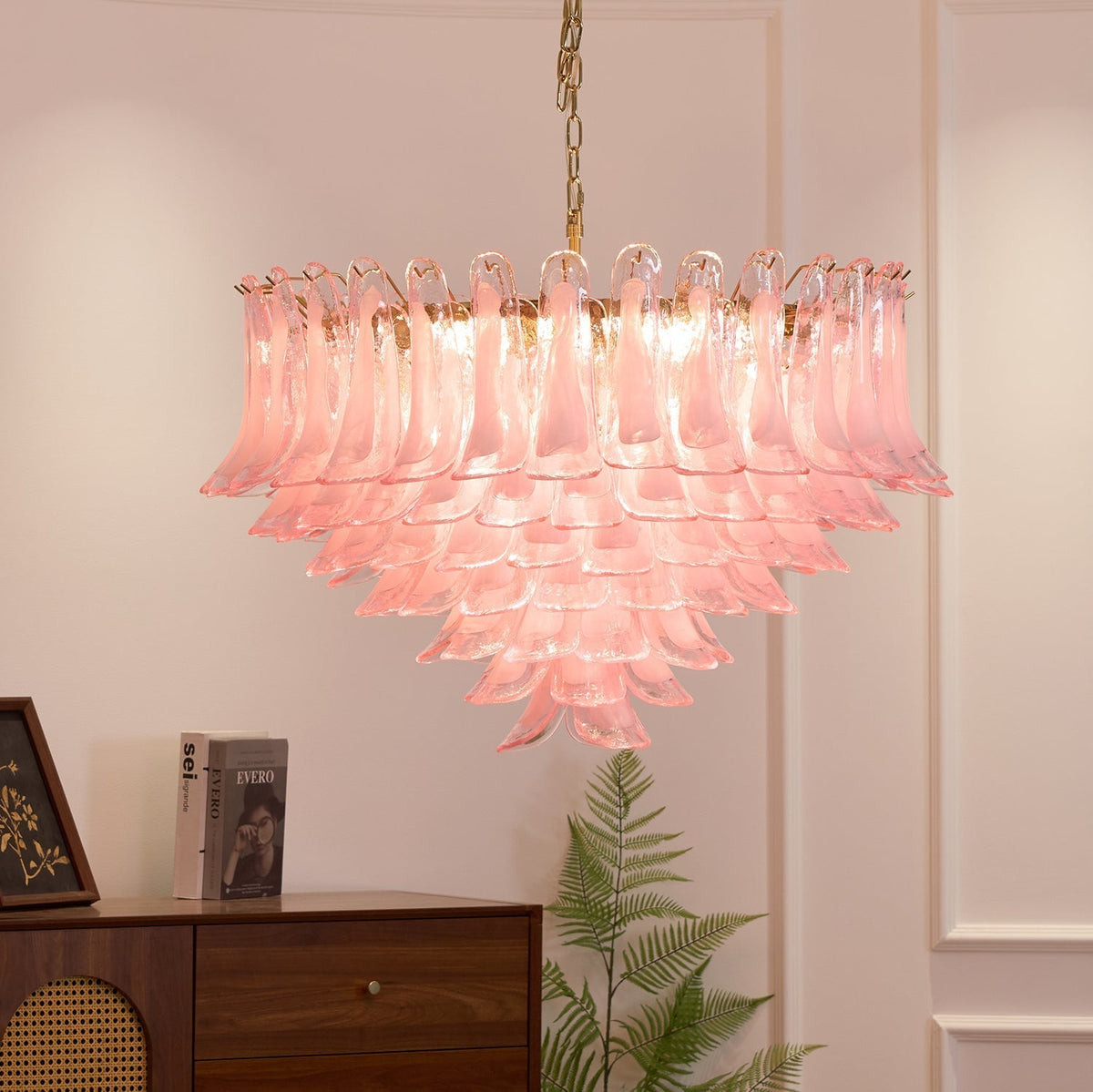 Celaella lampadario Rosa Sbiadito petali in vetro di Murano elegante