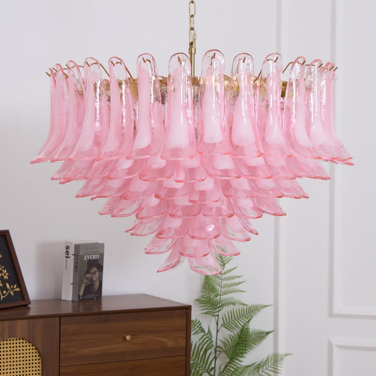 Celaella lampadario Rosa Sbiadito petali in vetro di Murano elegante