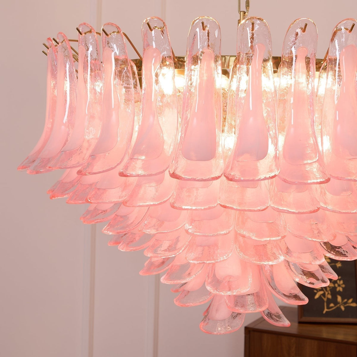 Celaella lampadario Rosa Sbiadito petali in vetro di Murano elegante