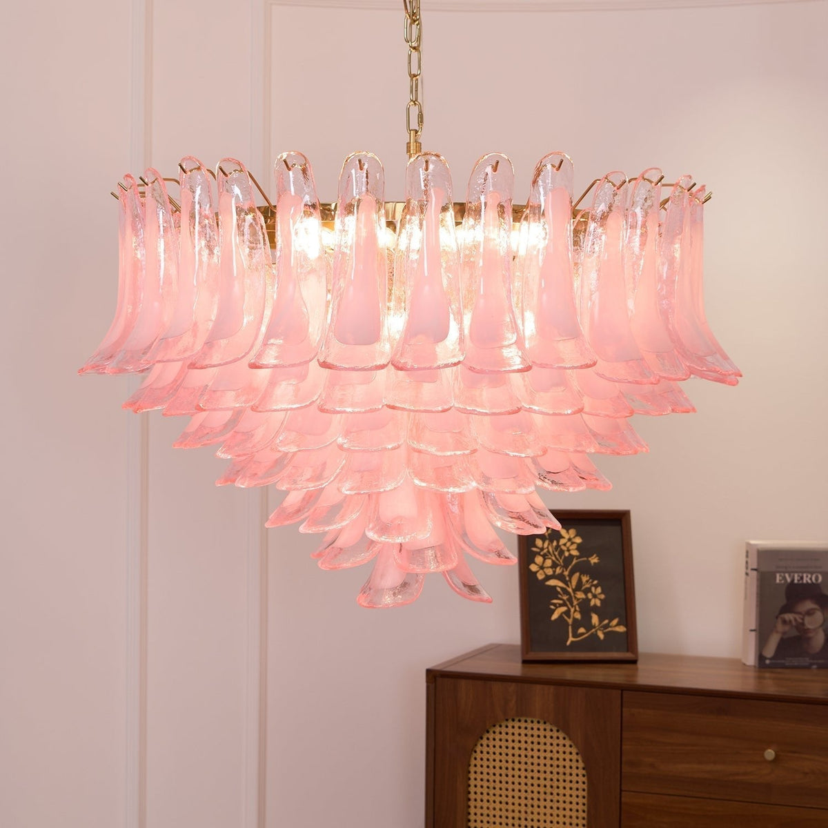 Celaella lampadario Rosa Sbiadito petali in vetro di Murano elegante