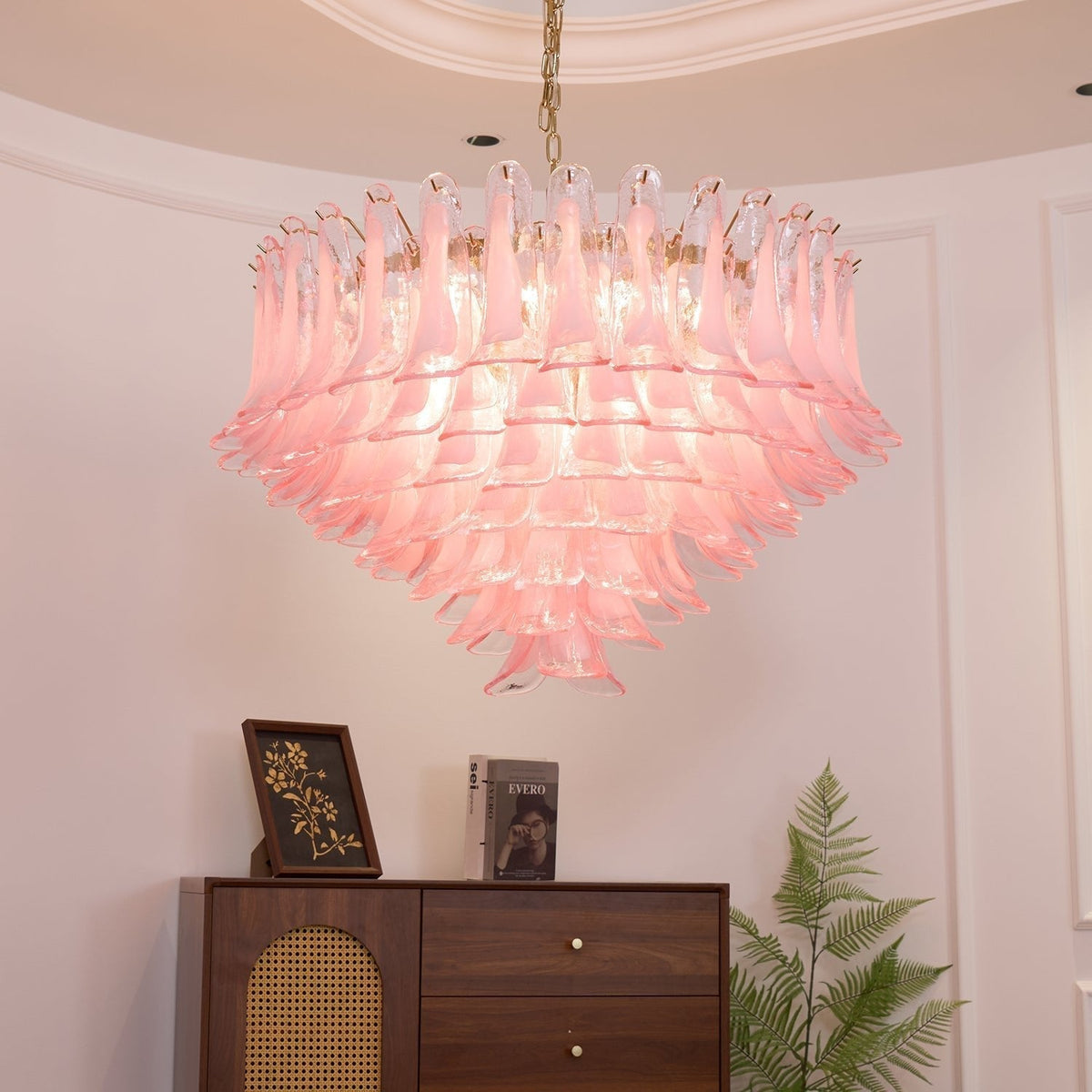 Celaella lampadario Rosa Sbiadito petali in vetro di Murano elegante
