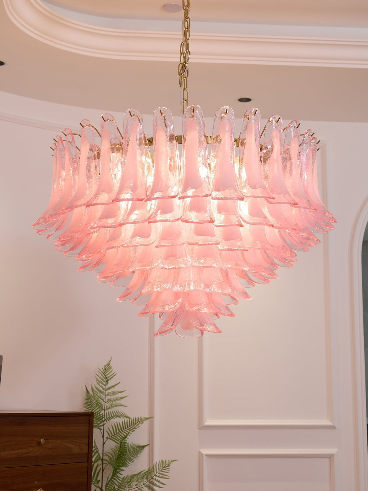 Celaella lampadario Rosa Sbiadito petali in vetro di Murano elegante