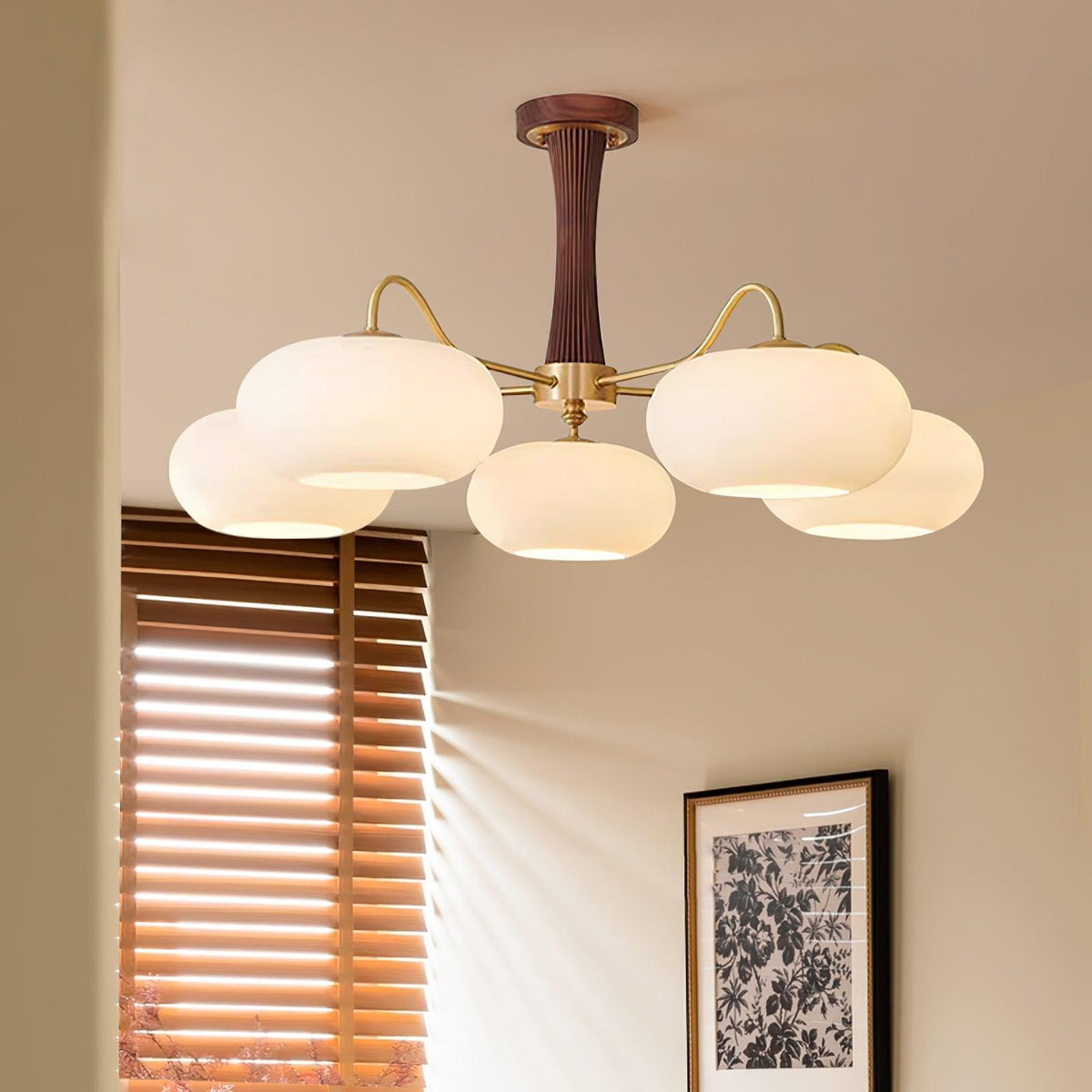 Syloella lampadario ottone legno Persimmon