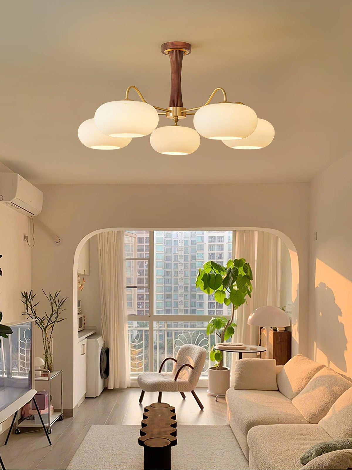 Syloella lampadario ottone legno Persimmon