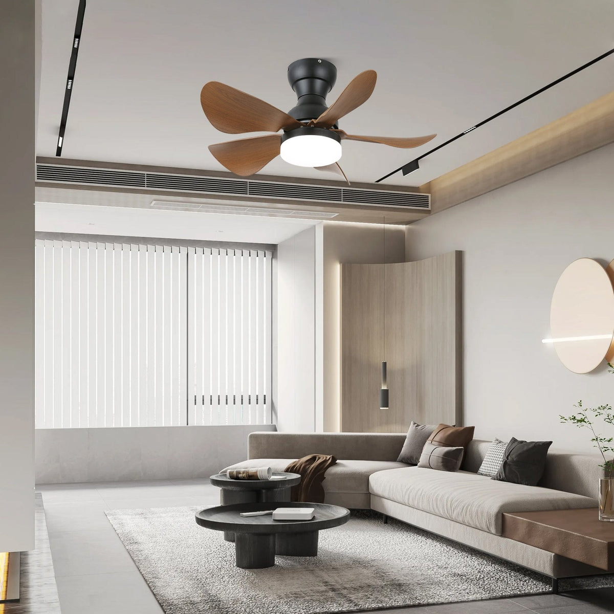 Elvanelle Ventilatore da soffitto con luce in legno noce