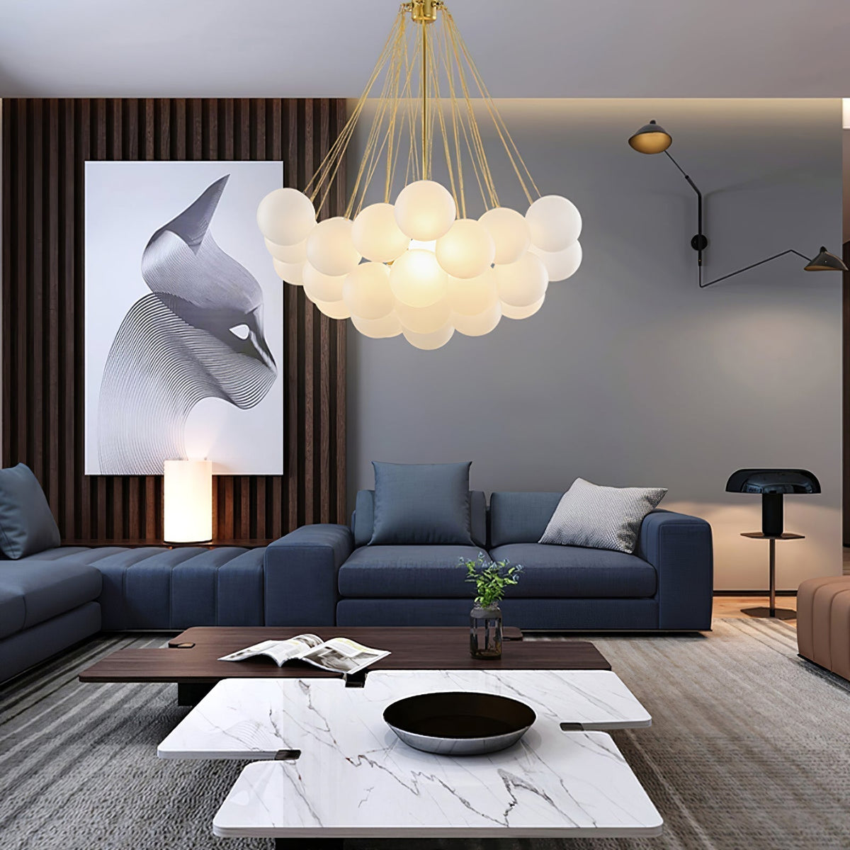 Lustra Lux Lampadario con Bolle in Vetro Satinato - Relic Pieces