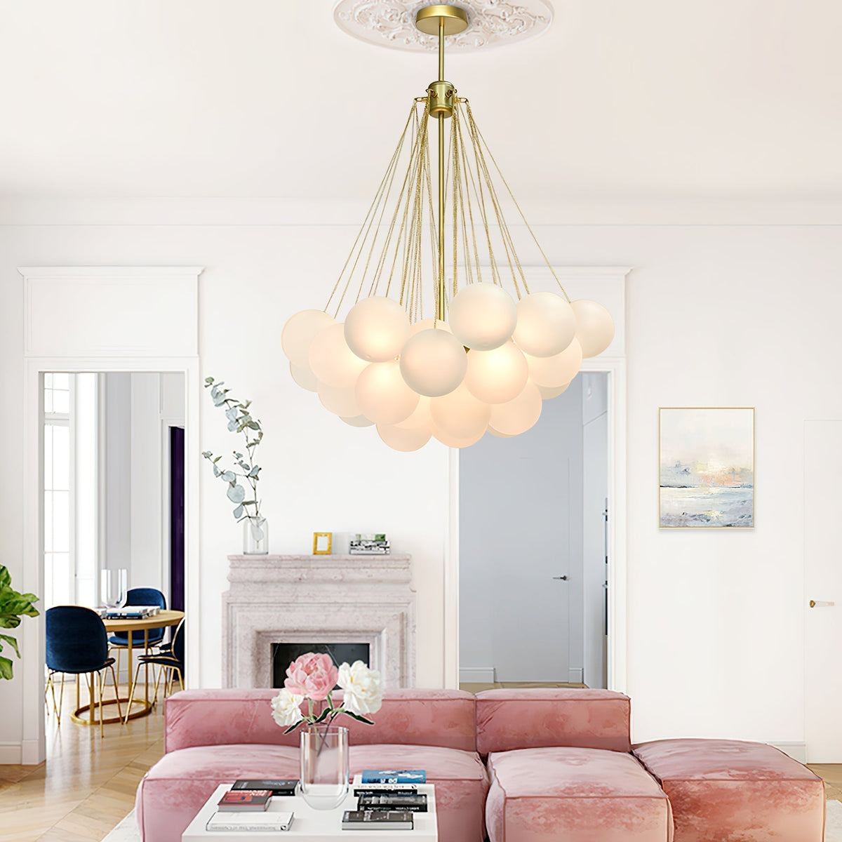 Lustra Lux Lampadario con Bolle in Vetro Satinato - Relic Pieces