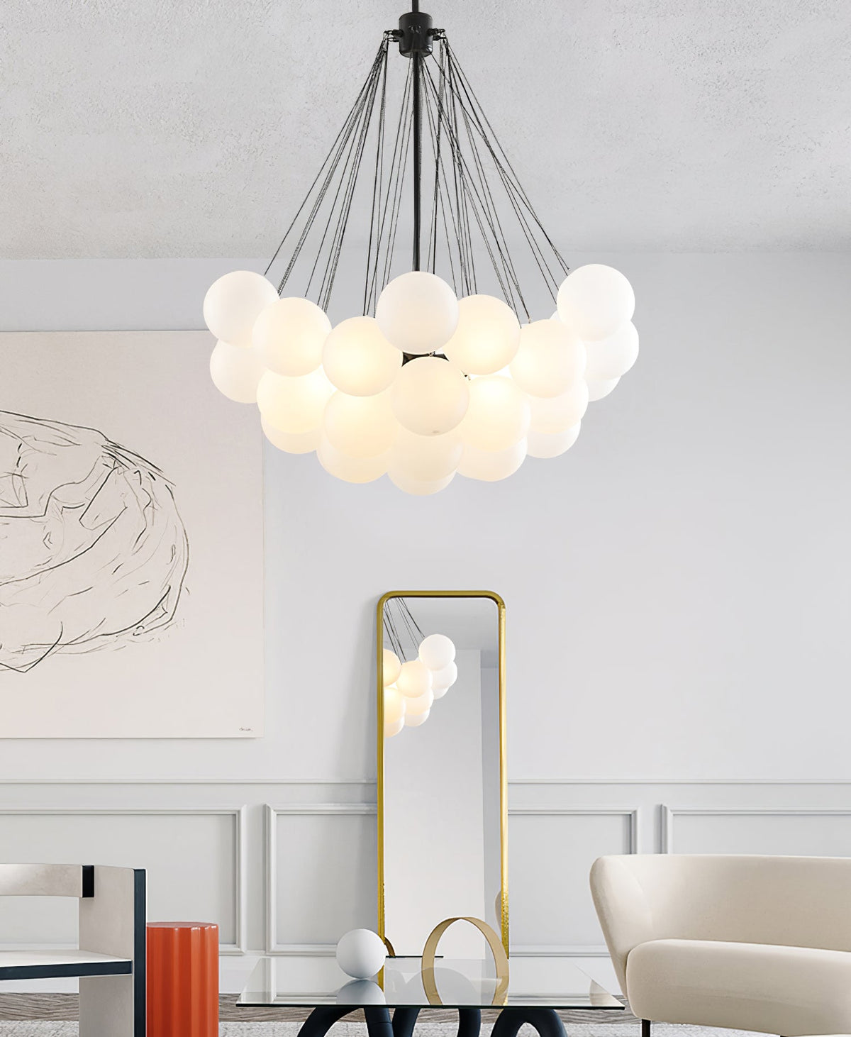 Lustra Lux Lampadario con Bolle in Vetro Satinato - Relic Pieces