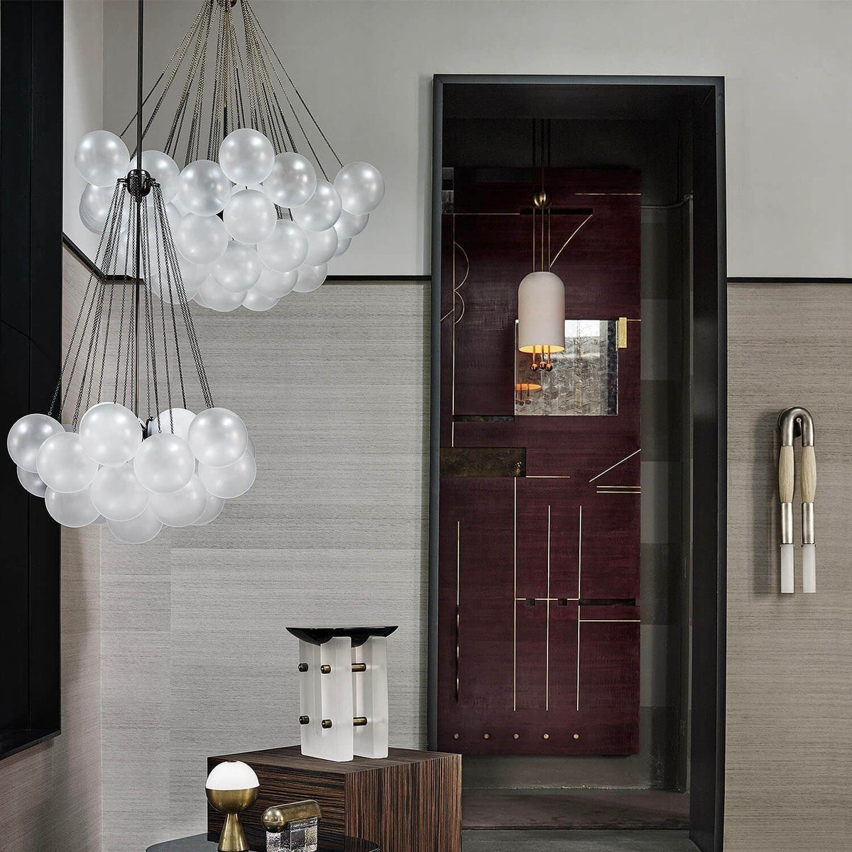 Lustra Lux Lampadario con Bolle in Vetro Satinato - Relic Pieces