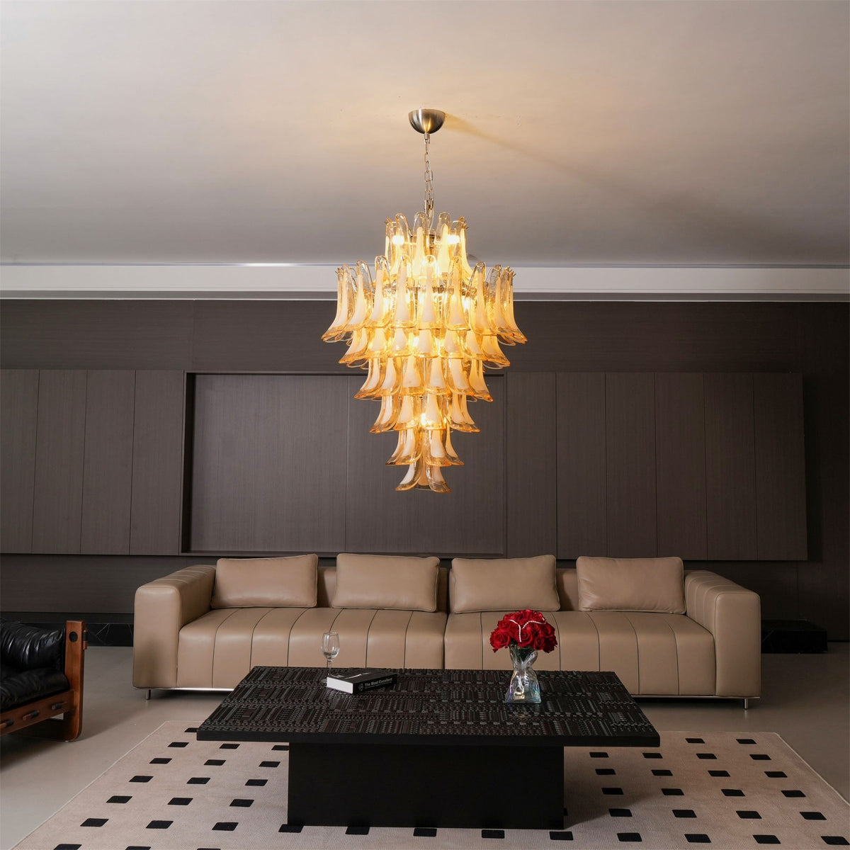 Celalian lampadario in vetro Murano ambra petali Strutturati lusso