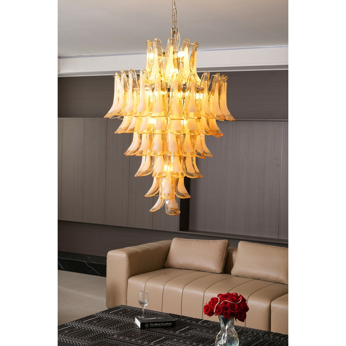 Celalian lampadario in vetro Murano ambra petali Strutturati lusso