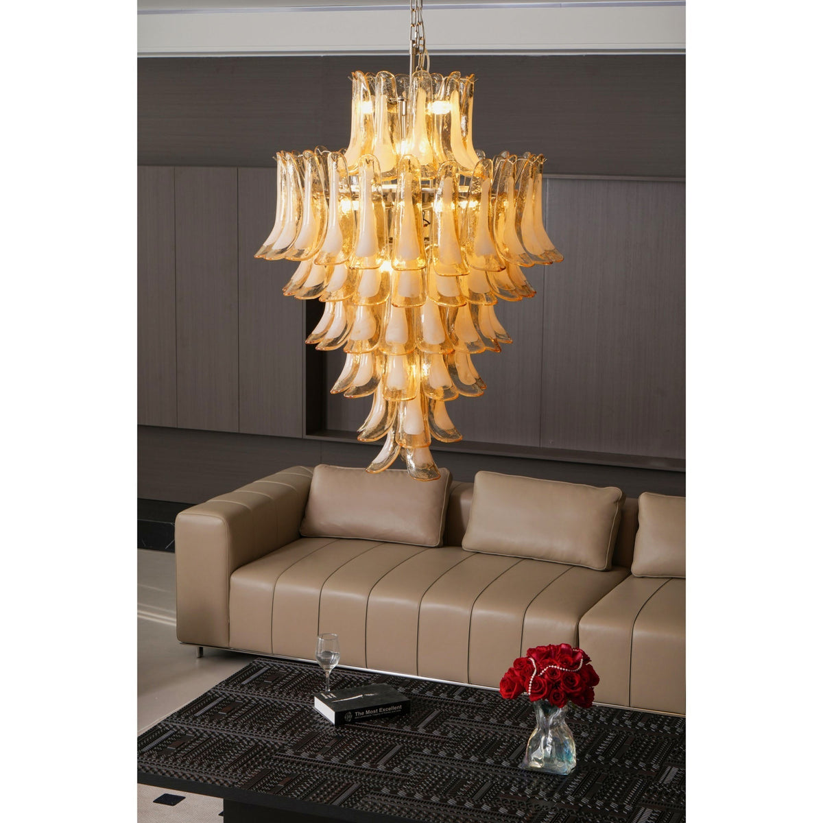 Celalian lampadario in vetro Murano ambra petali Strutturati lusso