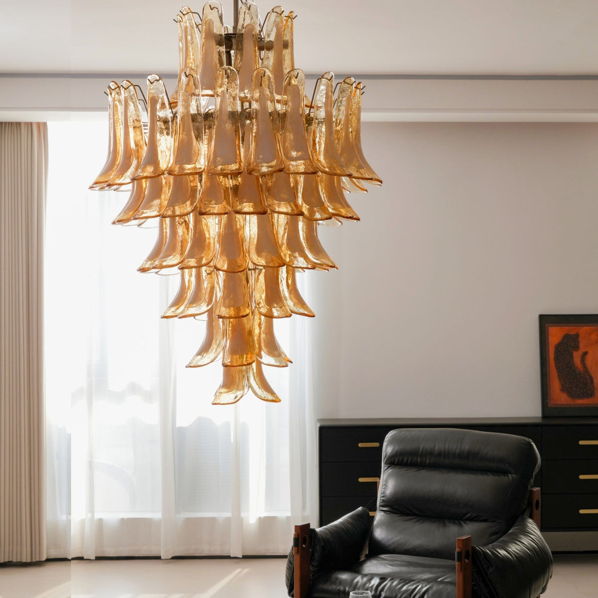 Celalian lampadario in vetro Murano ambra petali Strutturati lusso