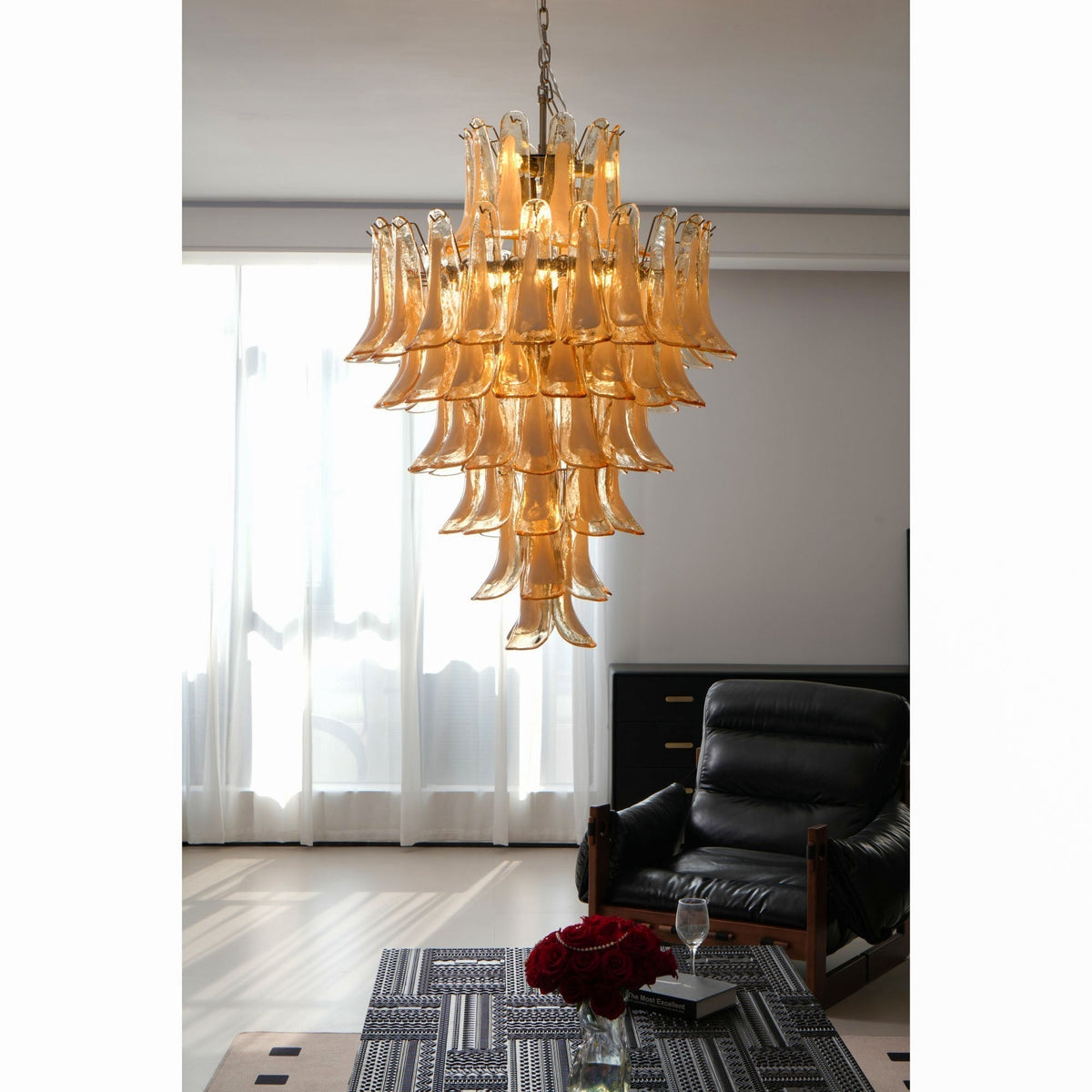 Celalian lampadario in vetro Murano ambra petali Strutturati lusso