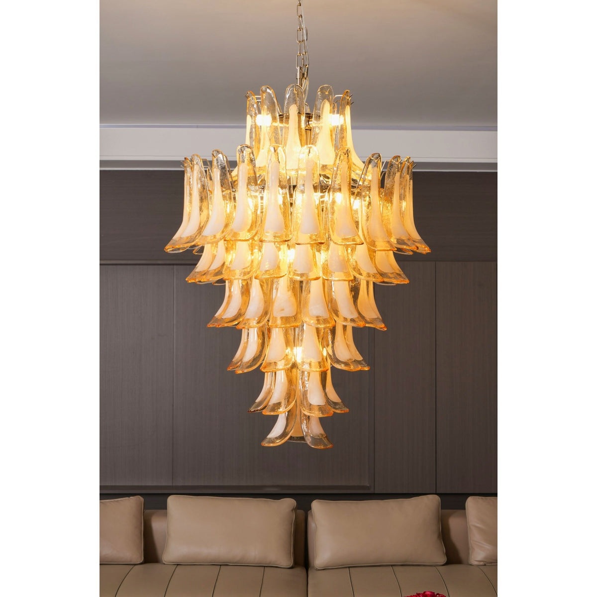 Celalian lampadario in vetro Murano ambra petali Strutturati lusso
