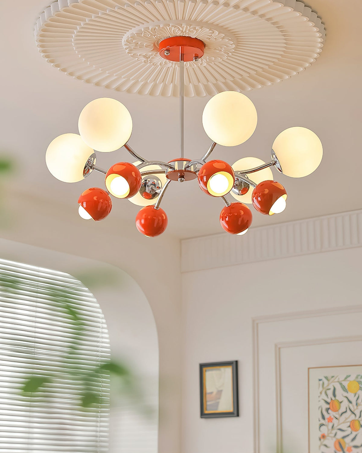 Noxiren lampadario cromo Rosso o Crema sfera