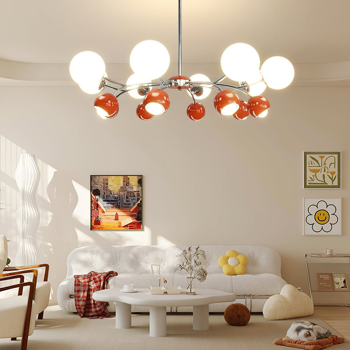 Noxiren lampadario cromo Rosso o Crema sfera