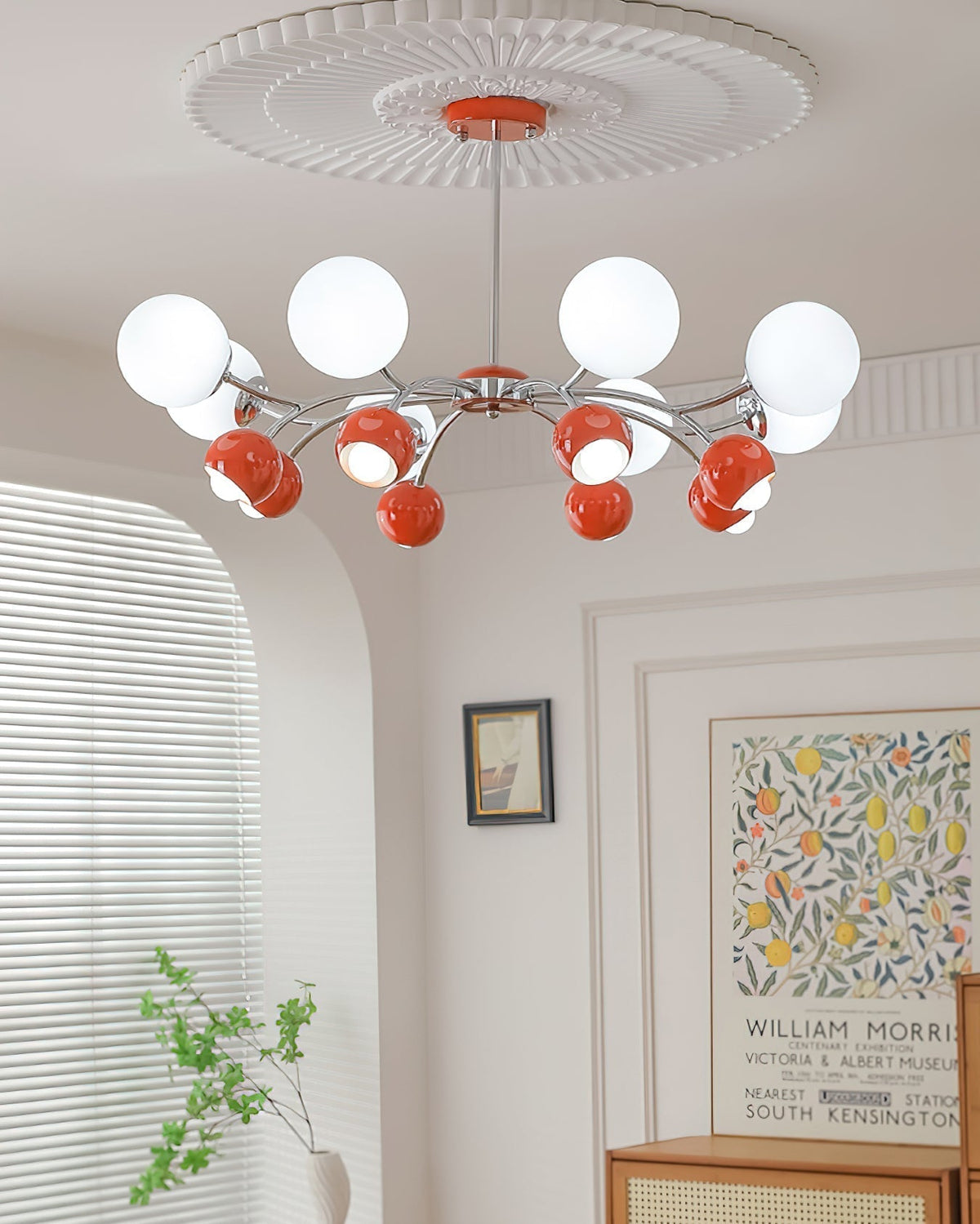 Noxiren lampadario cromo Rosso o Crema sfera