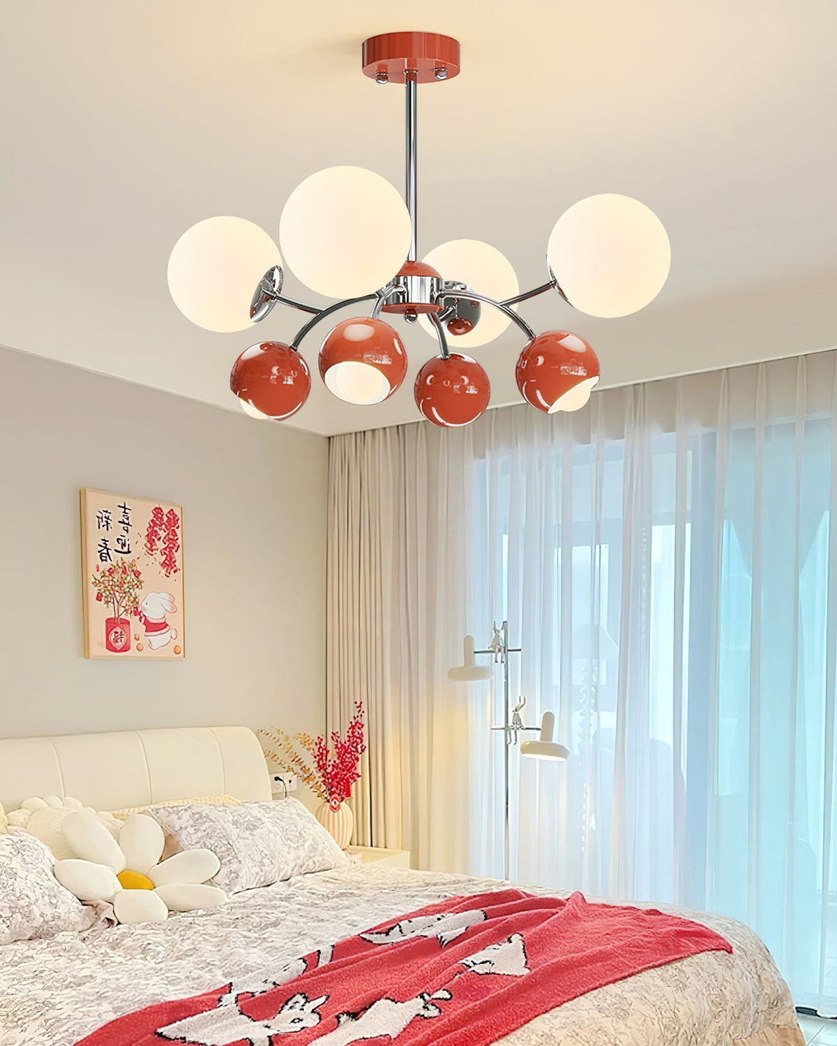 Noxiren lampadario cromo Rosso o Crema sfera