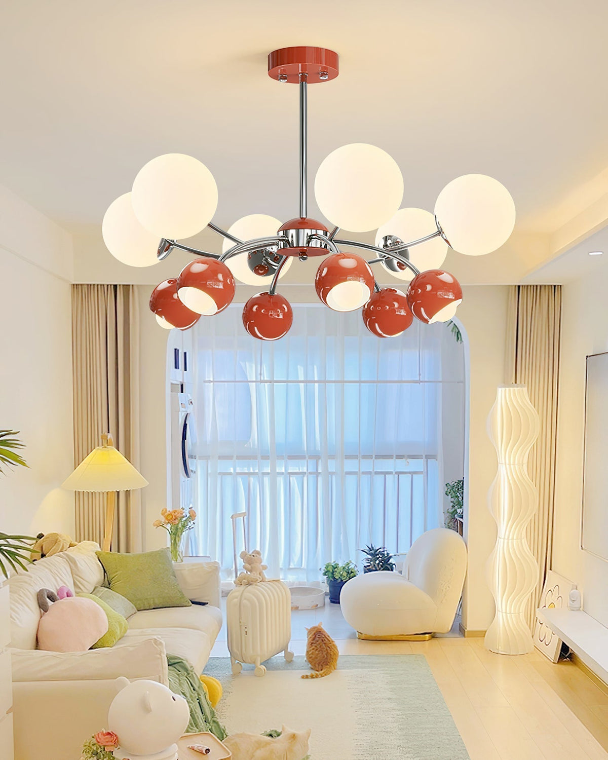 Noxiren lampadario cromo Rosso o Crema sfera