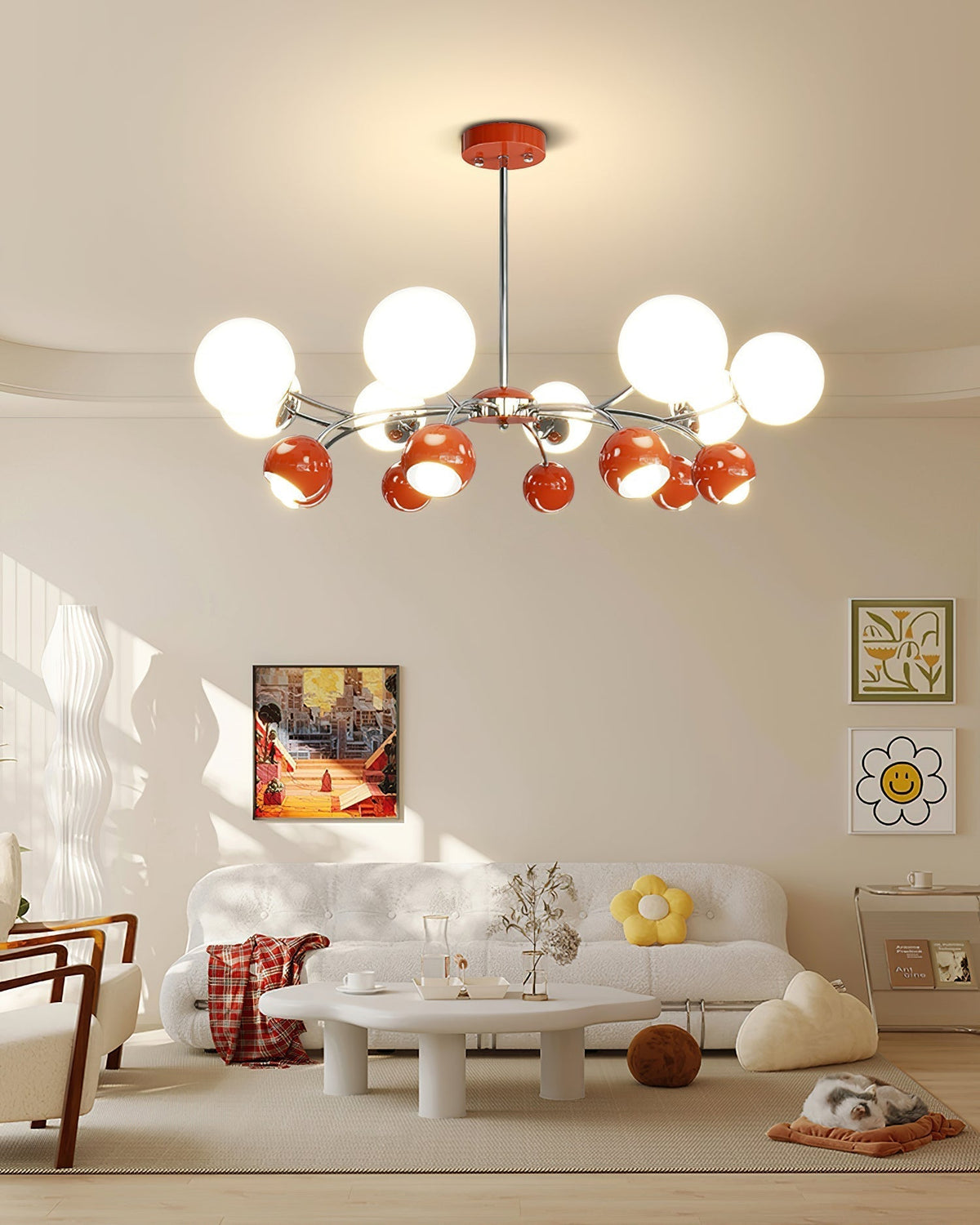 Noxiren lampadario cromo Rosso o Crema sfera