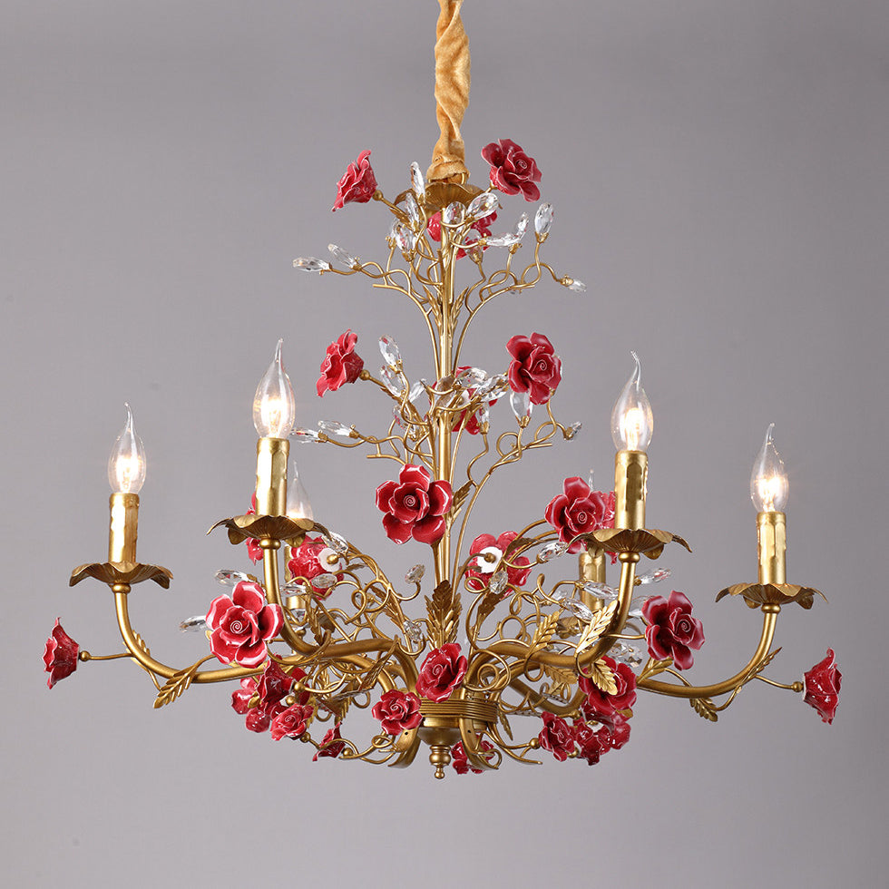 Lampadario Rampicante di Rose in Ceramica Rosa
