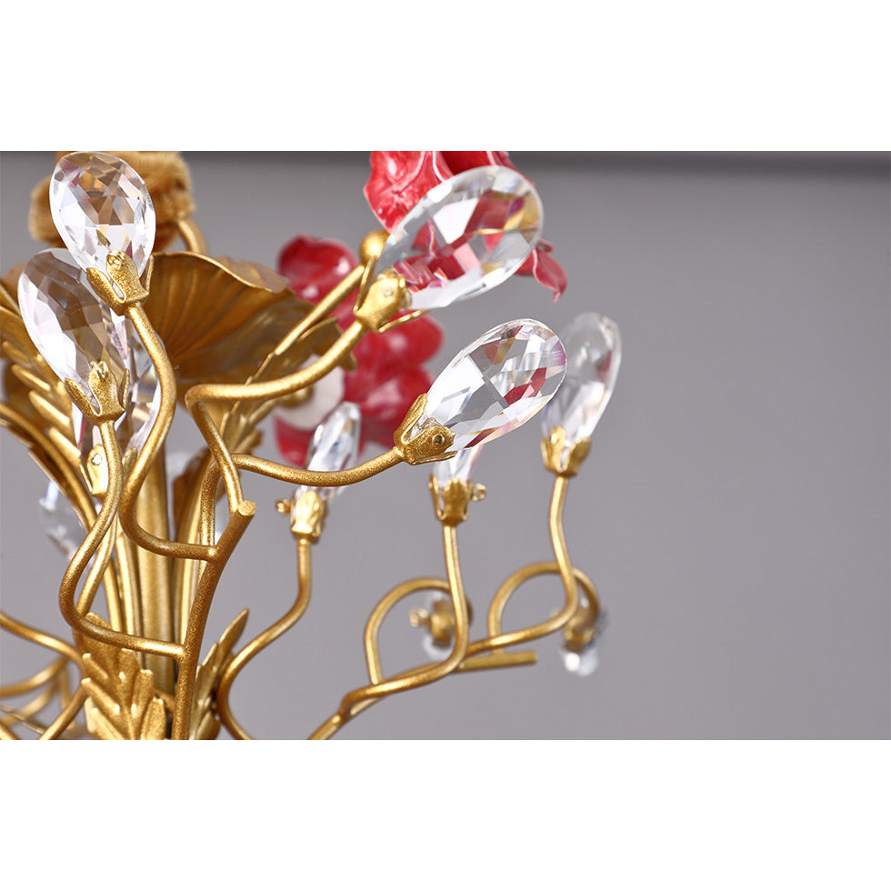 Lampadario Rampicante di Rose in Ceramica Rosa