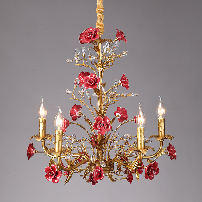 Lampadario Rampicante di Rose in Ceramica Rosa