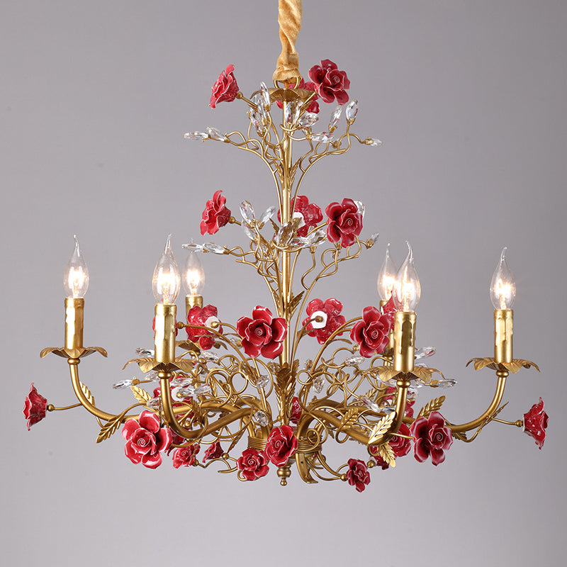 Lampadario Rampicante di Rose in Ceramica Rosa