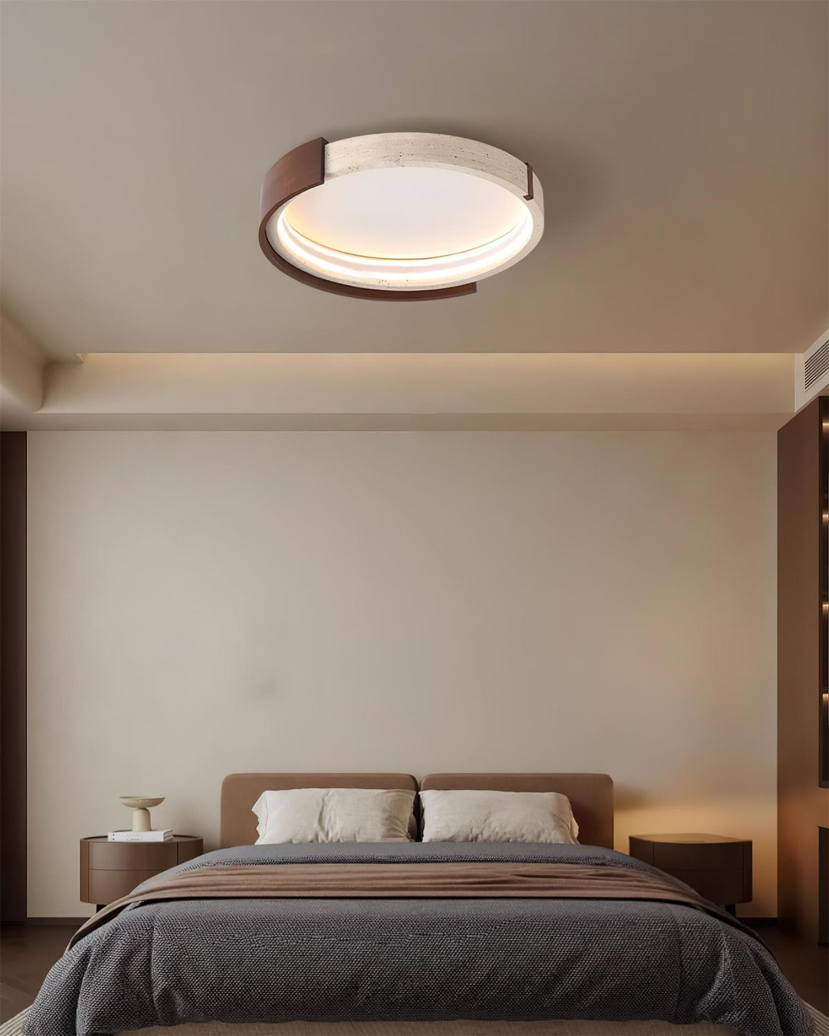 Noreleria lampada da soffitto Halo in travertino e legno