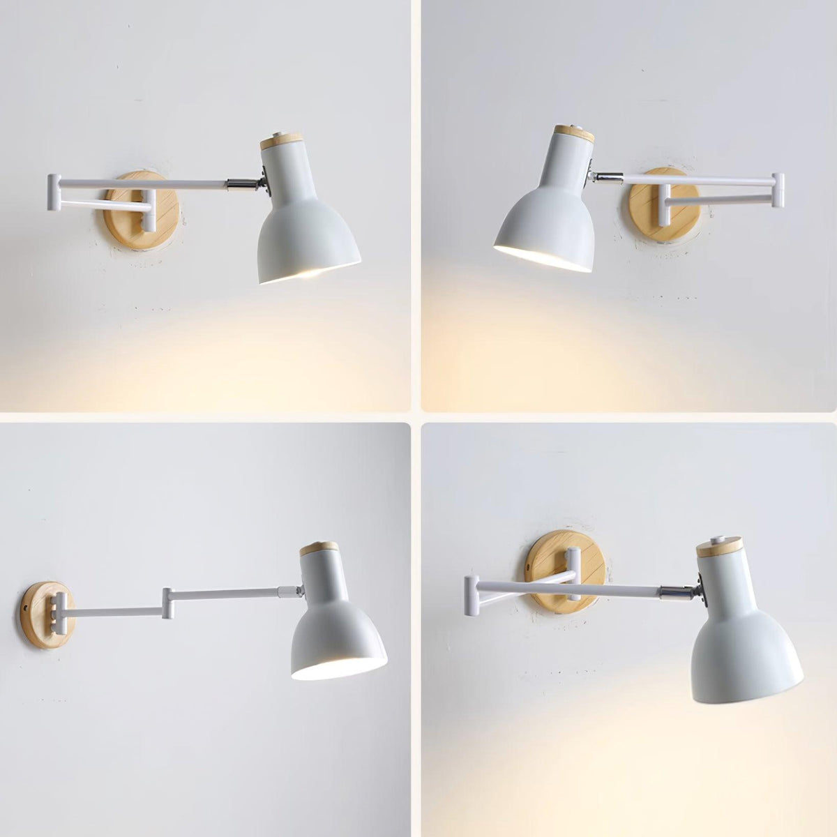 Lampada da parete Braccio Regolabile Paralume a Cono Base in legno Studio moderno