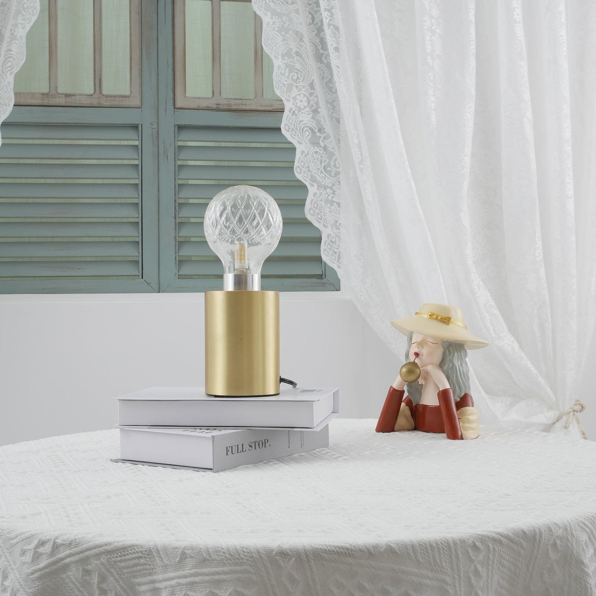 Lyrician lampada da tavolo in ottone e vetro industriale