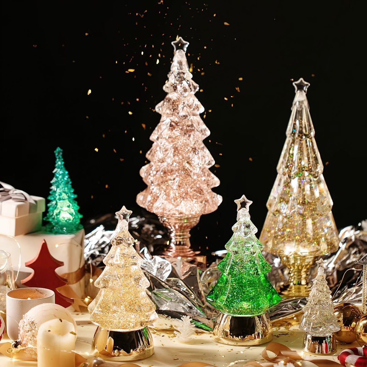 Lampada da tavolo a forma di albero di Natale in cristallo (batteria integrata)
