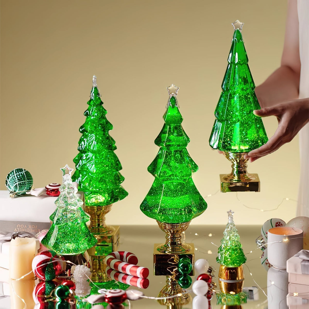 Lampada da tavolo a forma di albero di Natale in cristallo (batteria integrata)