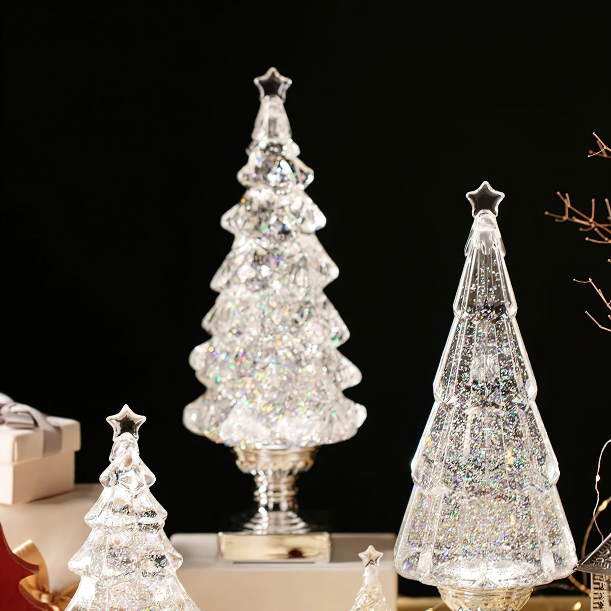 Lampada da tavolo a forma di albero di Natale in cristallo (batteria integrata)