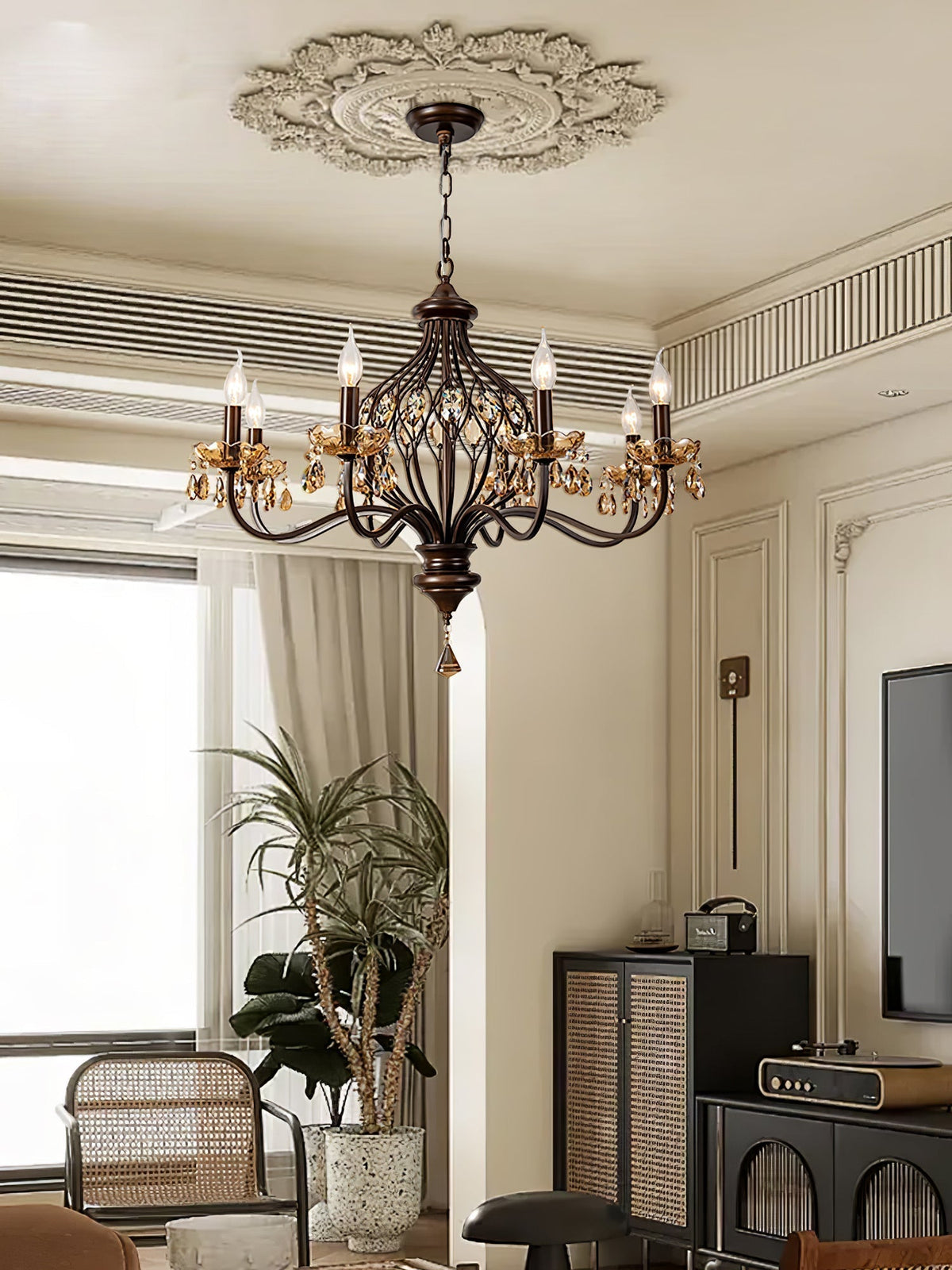 Enorel lampadario in cristallo vintage con finitura bronzo