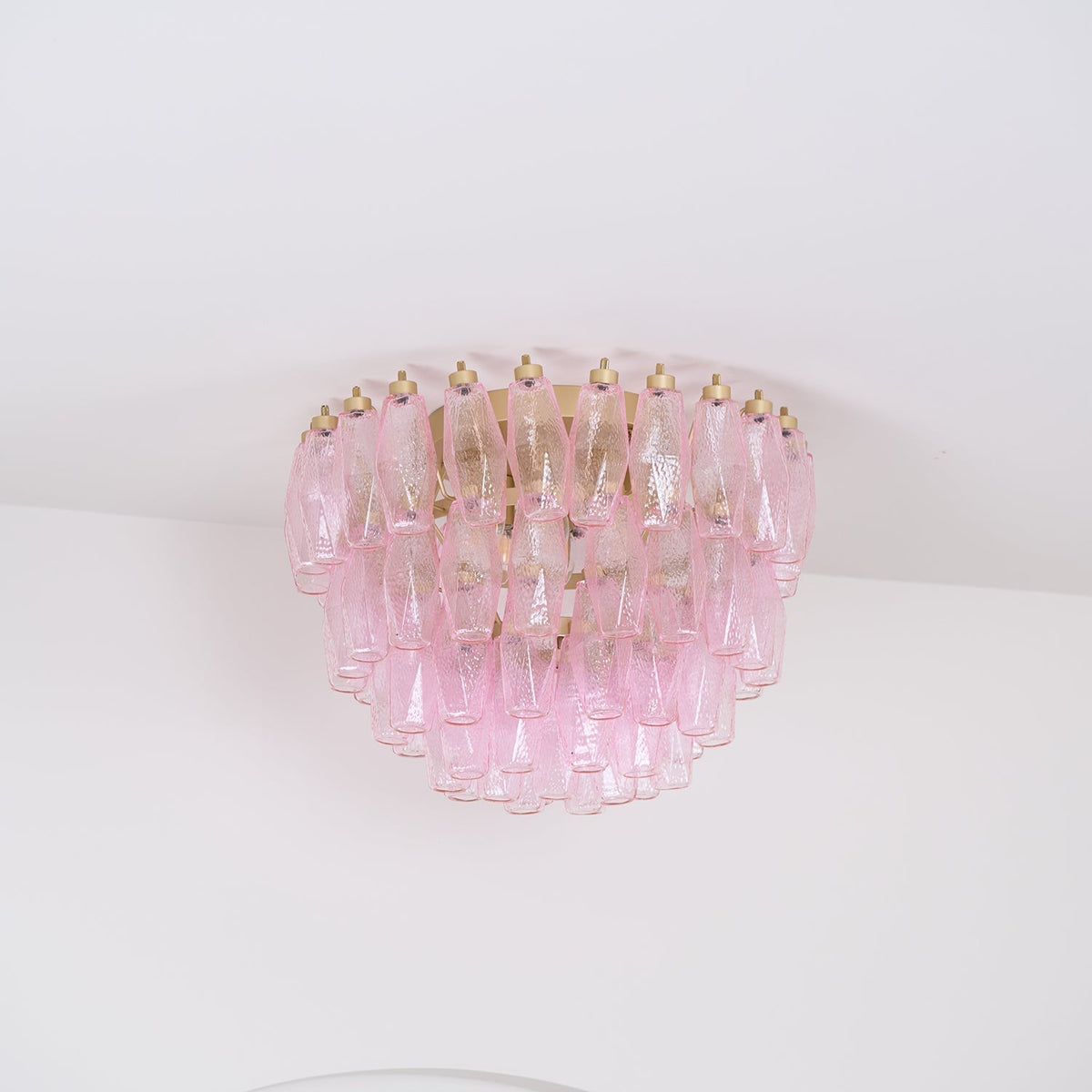 Celelaya plafoniera Poliedri in vetro di Murano Rosa Stratificato