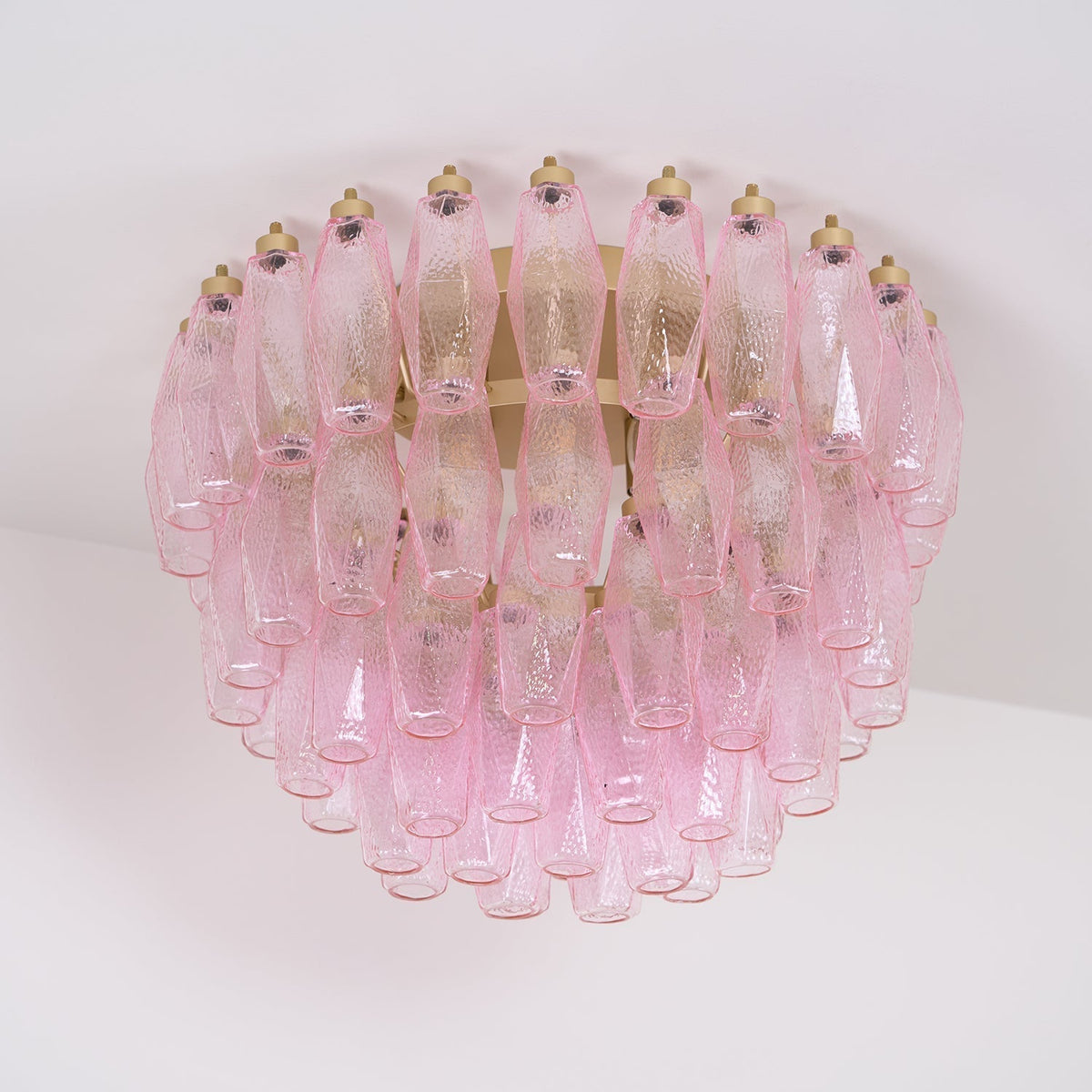 Celelaya plafoniera Poliedri in vetro di Murano Rosa Stratificato