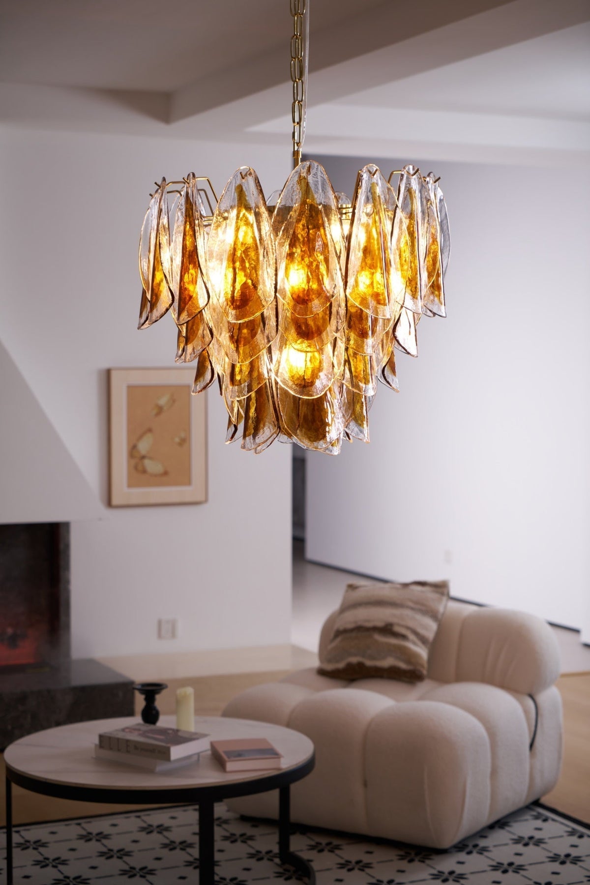 Lioraora lampadario foglia ambra vetro Stratificato Calore organico