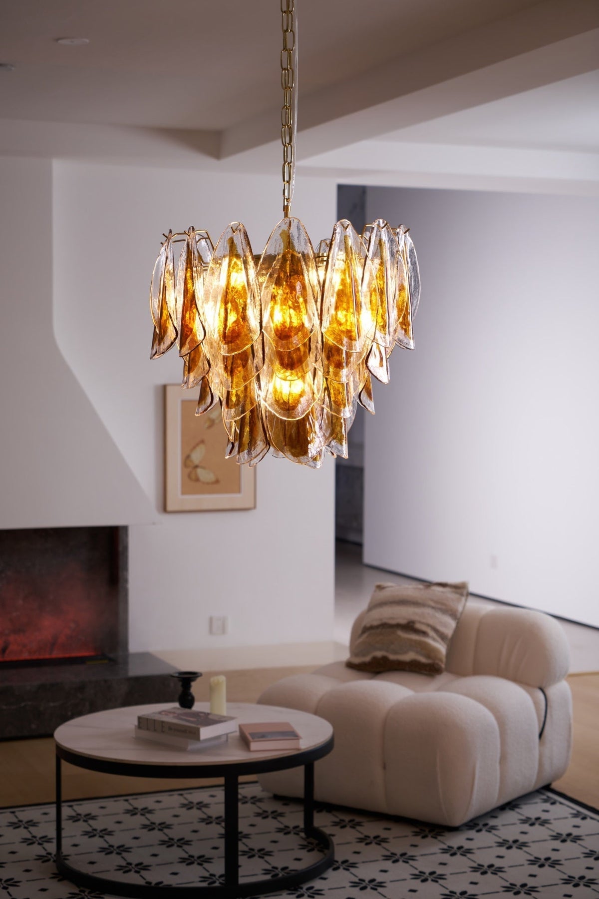 Lioraora lampadario foglia ambra vetro Stratificato Calore organico