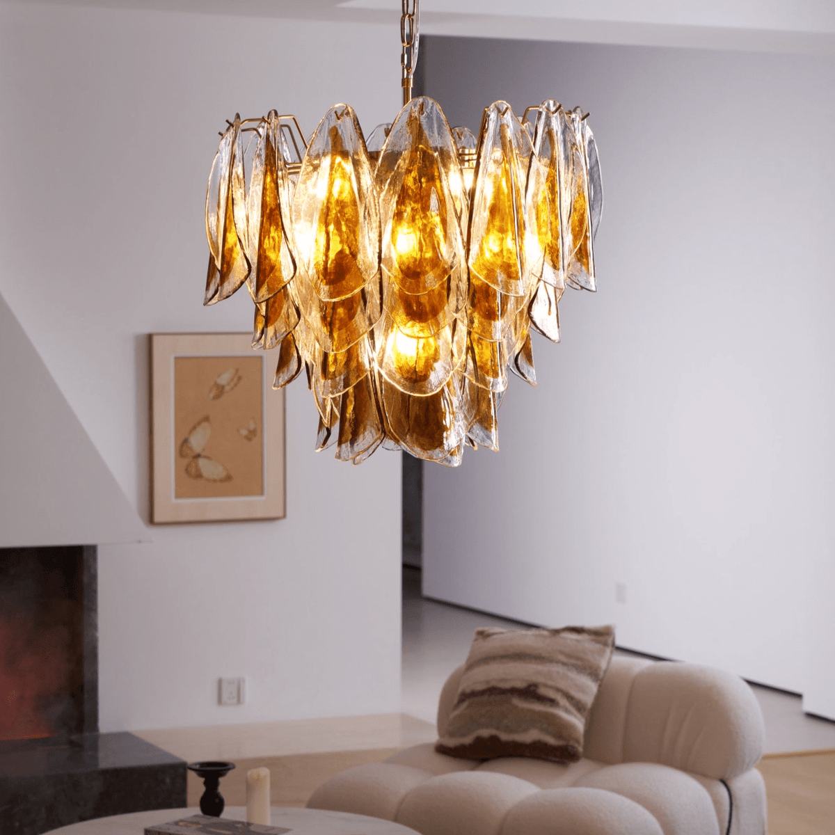 Lioraora lampadario foglia ambra vetro Stratificato Calore organico