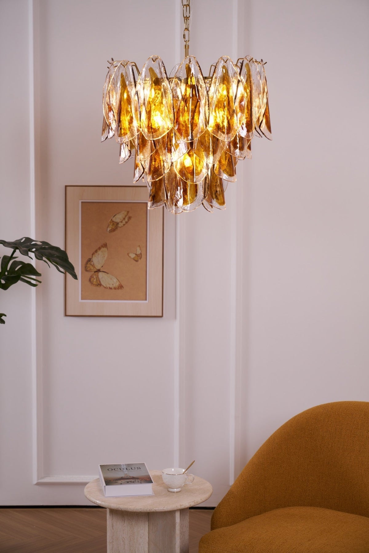 Lioraora lampadario foglia ambra vetro Stratificato Calore organico
