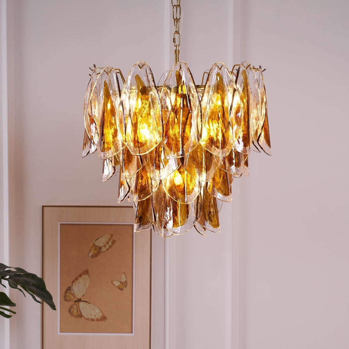 Lioraora lampadario foglia ambra vetro Stratificato Calore organico