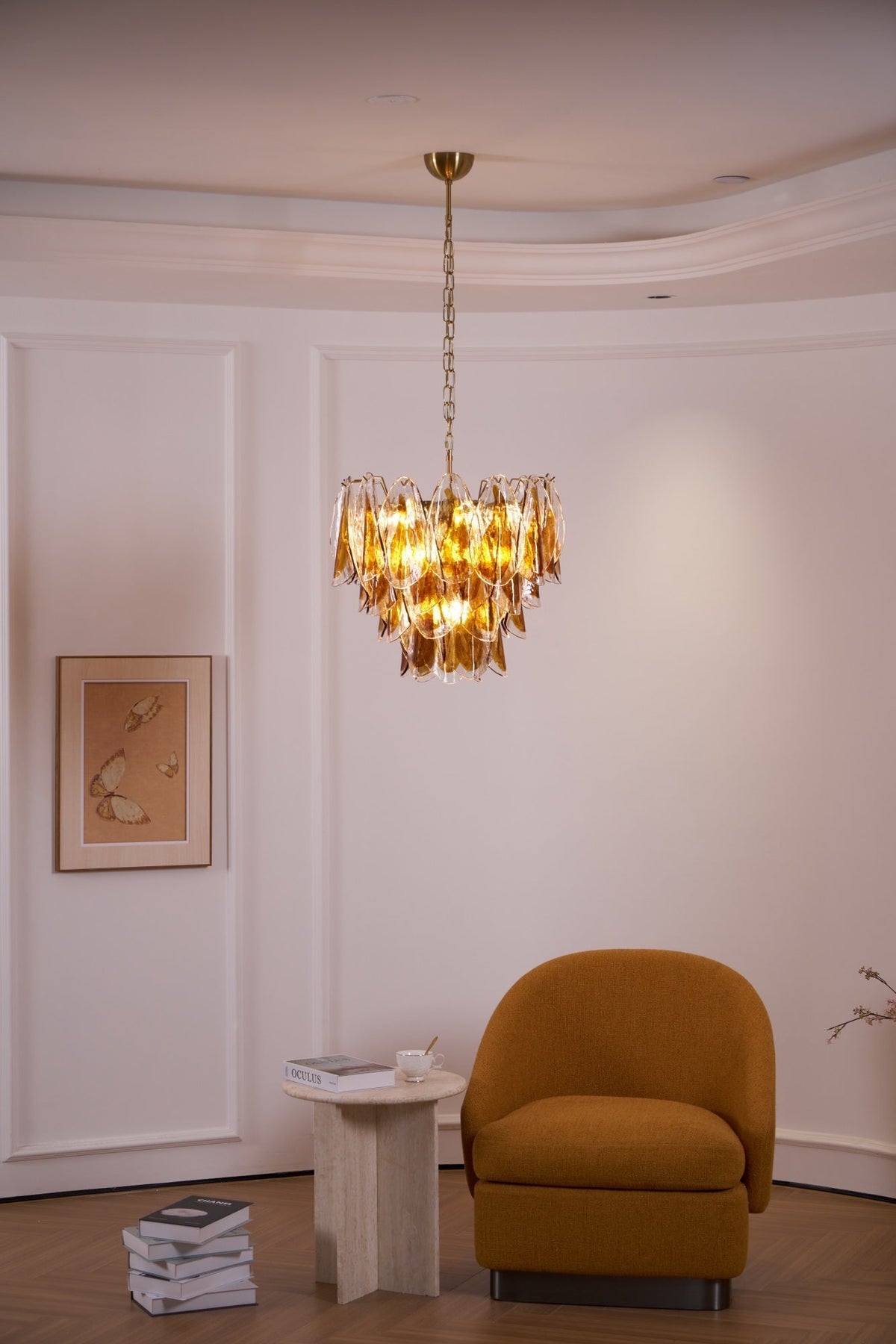 Lioraora lampadario foglia ambra vetro Stratificato Calore organico
