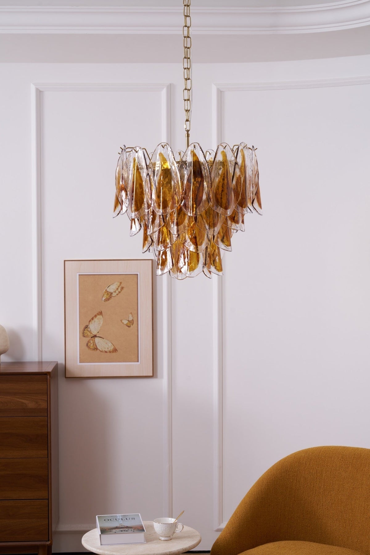 Lioraora lampadario foglia ambra vetro Stratificato Calore organico