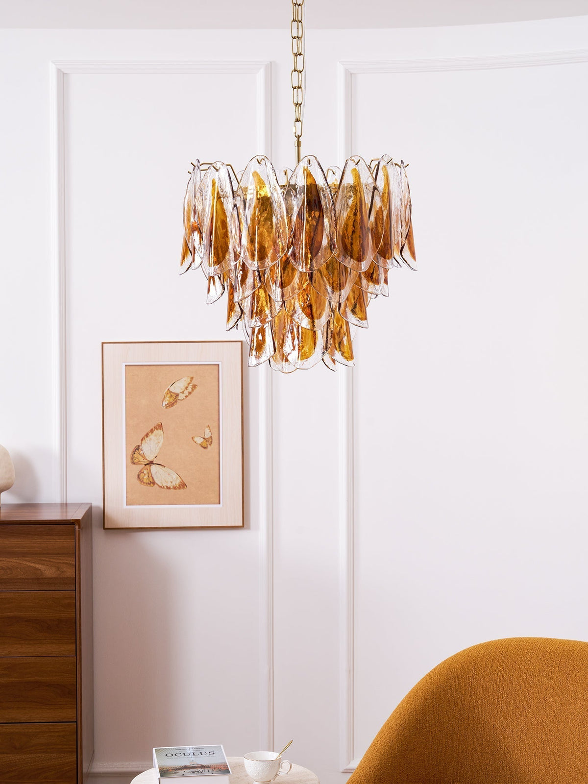 Lioraora lampadario foglia ambra vetro Stratificato Calore organico
