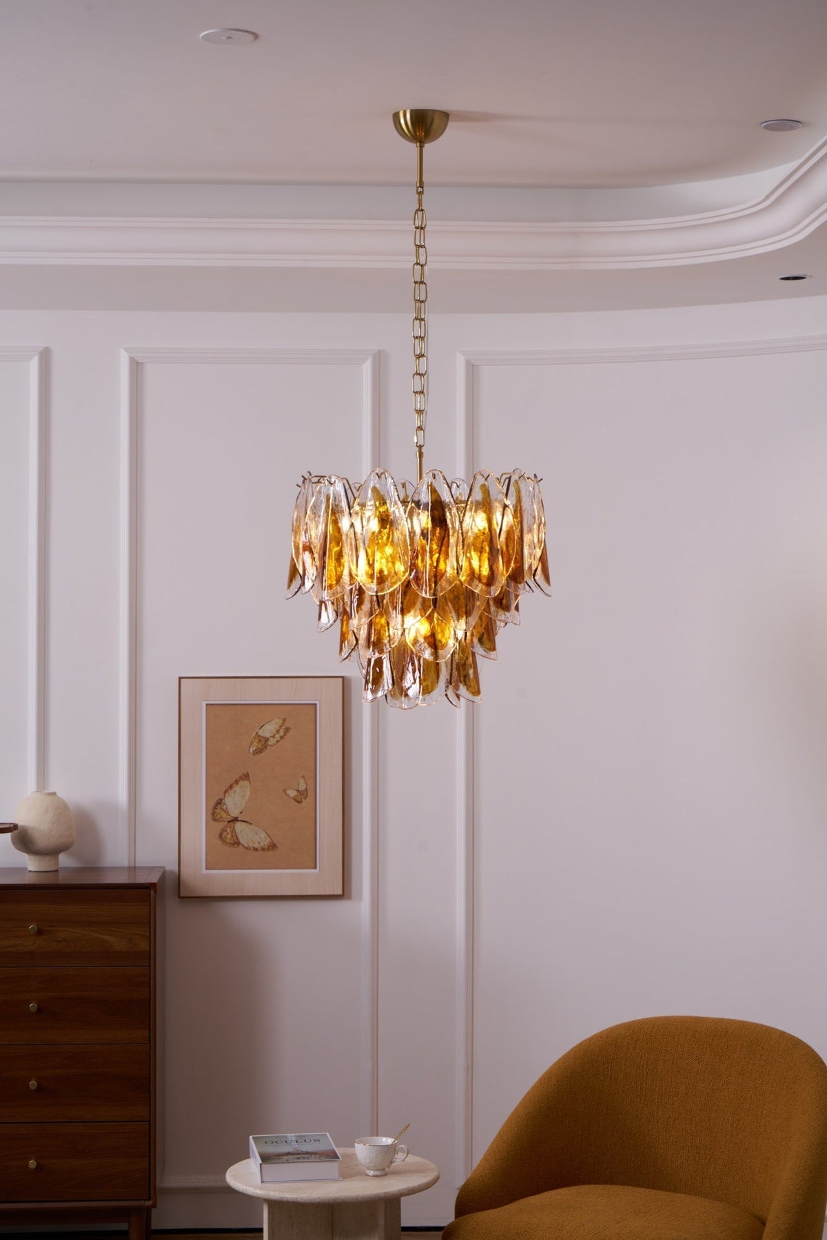 Lioraora lampadario foglia ambra vetro Stratificato Calore organico