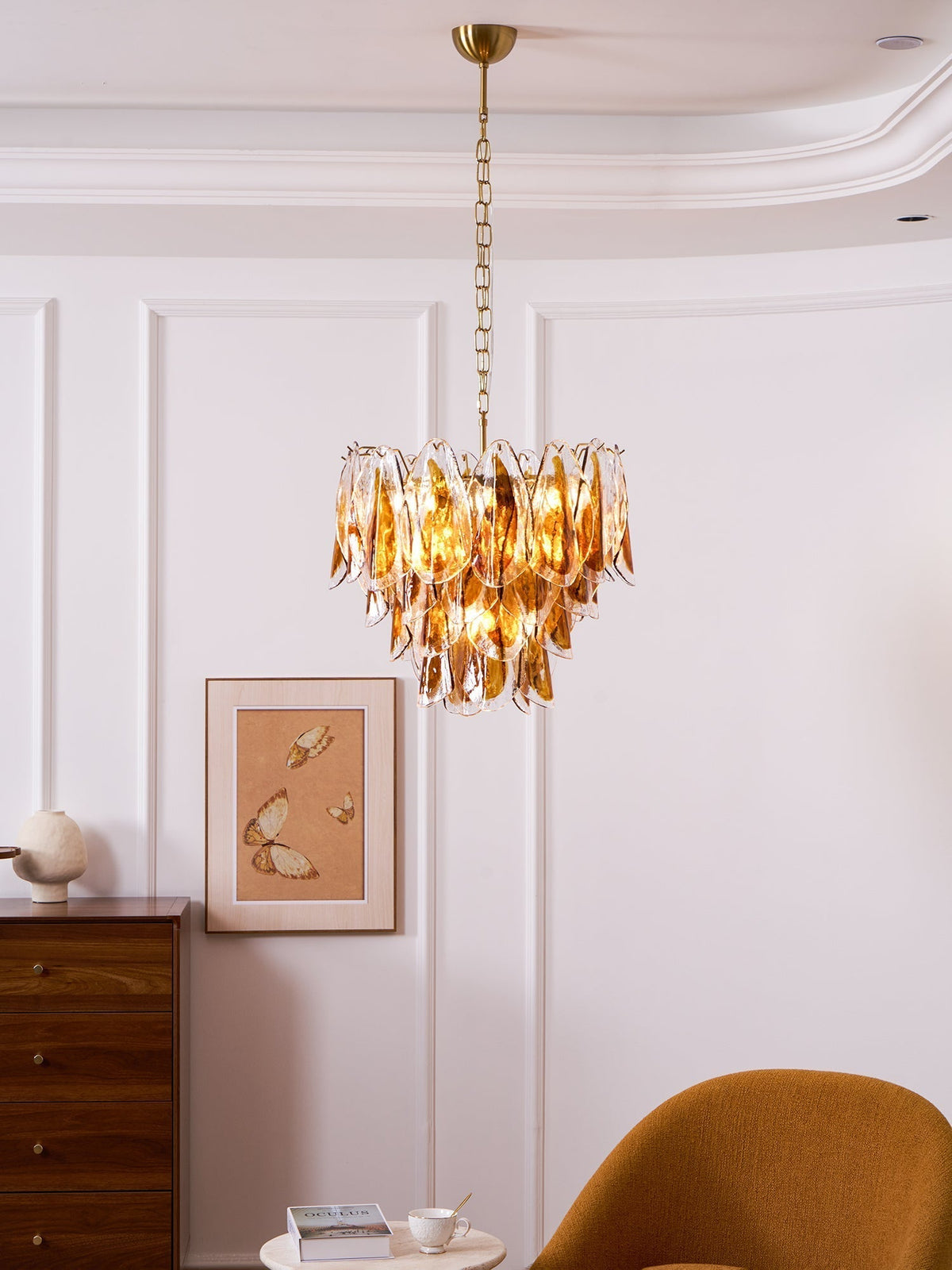 Lioraora lampadario foglia ambra vetro Stratificato Calore organico